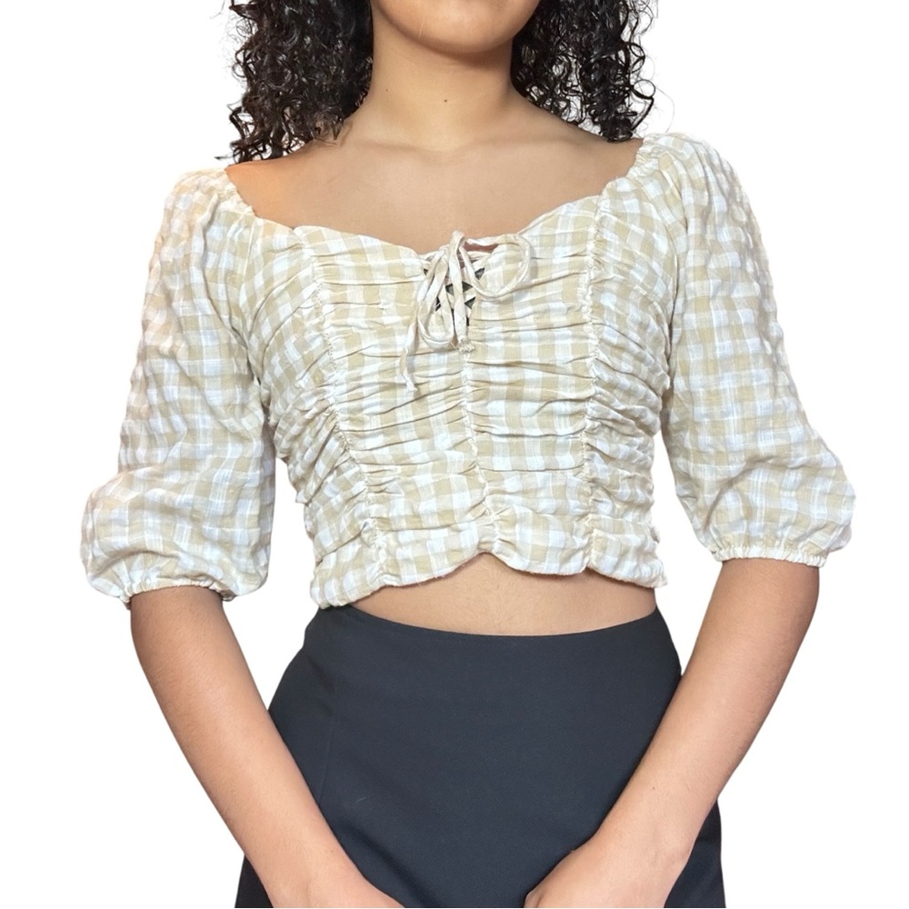 Yellow Gingham Top with Princess Sleeves